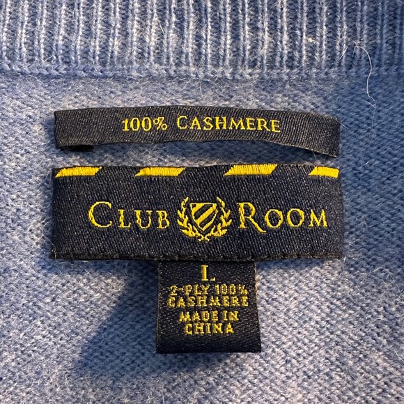 Club Room 100% 2-Ply Cashmere V Neck Sweater Men's Size L Blue Classic Preppy - Picture 7 of 8